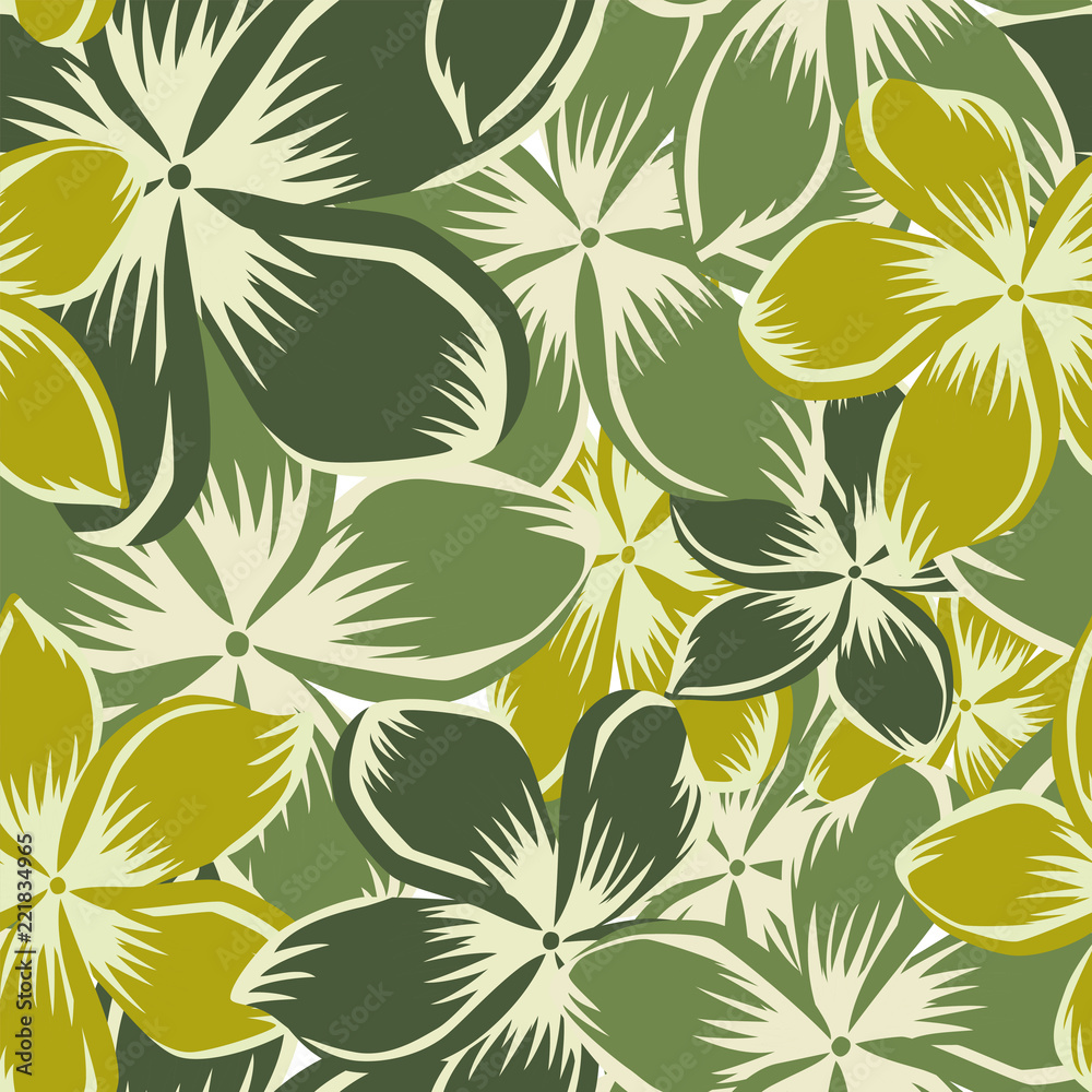 Fototapeta premium Plumeria green yellow seamless pattern