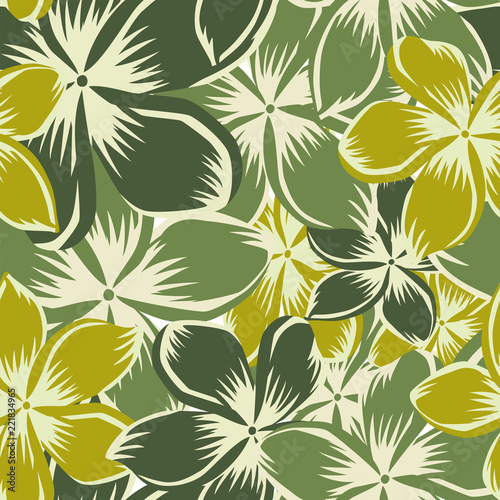 Plumeria green yellow seamless pattern