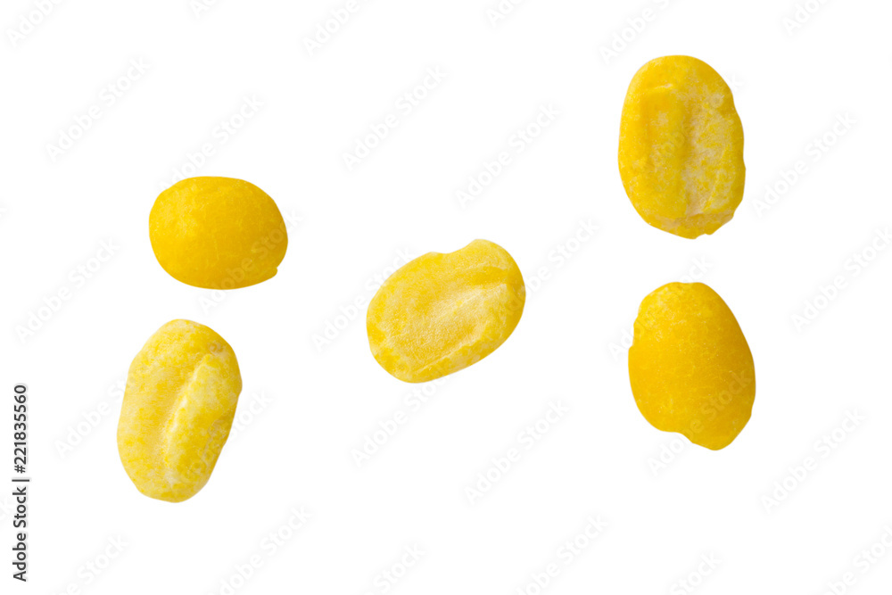 peeled mung beans on white color background and clipping path.