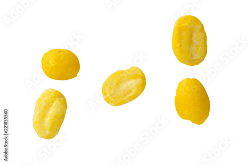 peeled mung beans on white color background and clipping path.