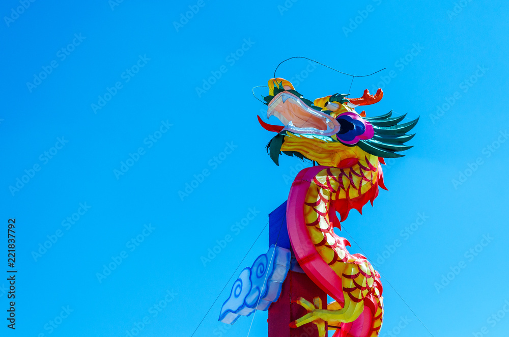 Chinese Dragon Against Blue Sky.