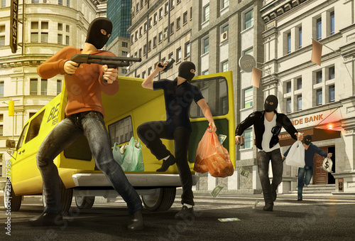 Vászonkép Criminals commit a bank robbery