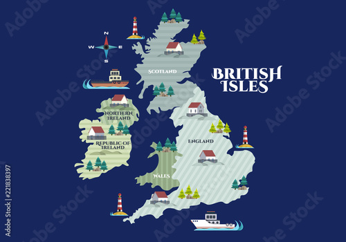 British map vector. Isometric elements