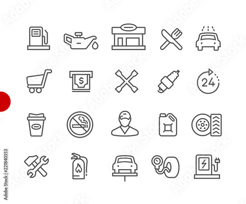 Gas Station Icons // Red Point Series - Vector line icons for  your digital or print projects.