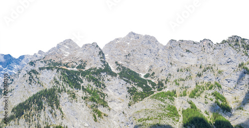 Rock mountain landscape view with blue sky and green tree photo