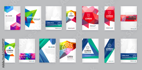 Huge Set of Visual identity with letter logo elements polygonal style Letterhead and geometric triangular design style brochure cover template mockups for business with Fictitious names