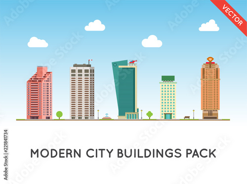 Urban landscape with large modern buildings. Street. Concept city.