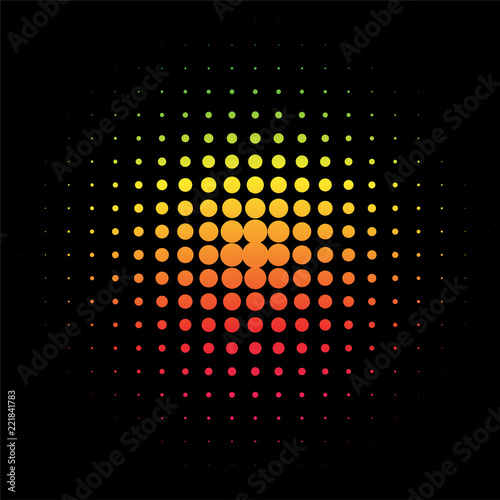 Colorful Rainbow Circle in Halftone, Halftone Dot Pattern, Vector Illustration.