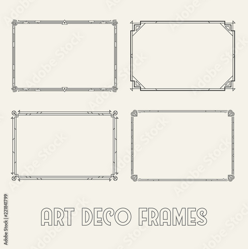 Art Deco Horizontal Black Frames and Borders Set. Trendy Gatsby Design Elements. Retro Art Deco Style. Isolated. Vector.
