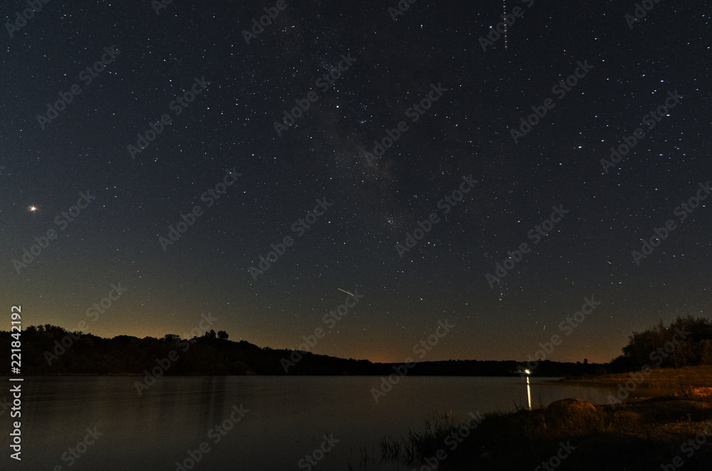 Povoa e Meadas dam at night. Astrophotography in Castelo de Vide, Portugal