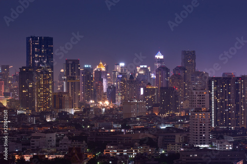 night cityscape metropolis downtown lighting up on skyline © bank215