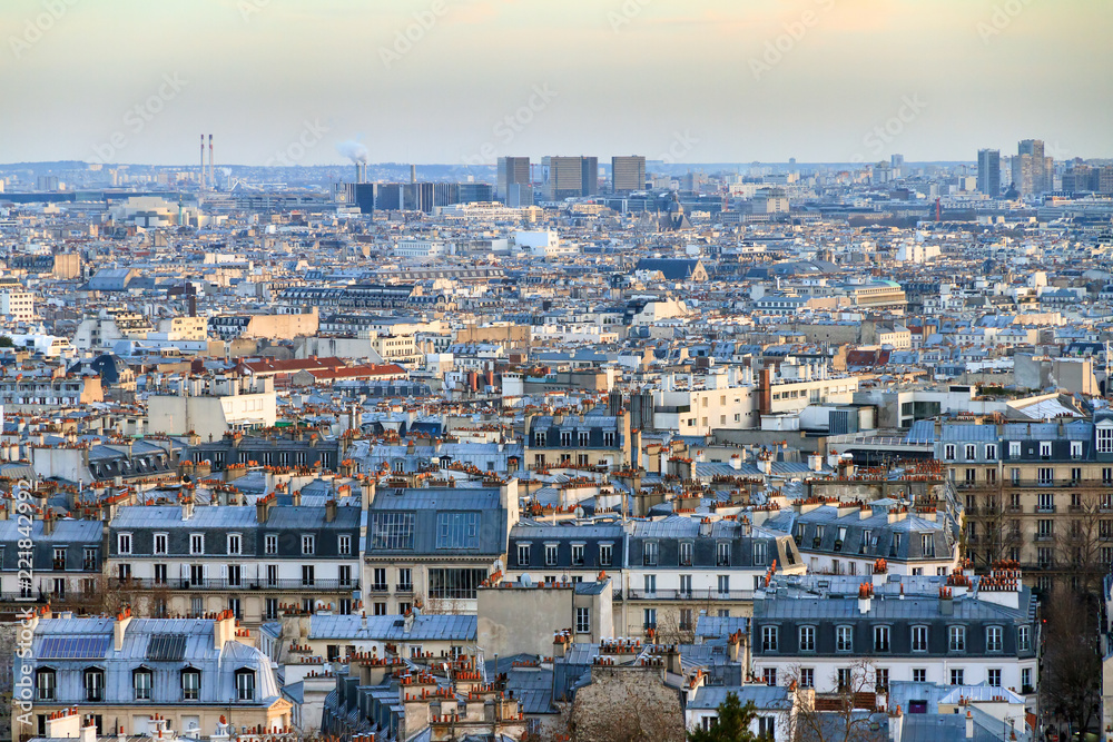 Beautiful Paris afternoon cityscape seen from Montmartre 