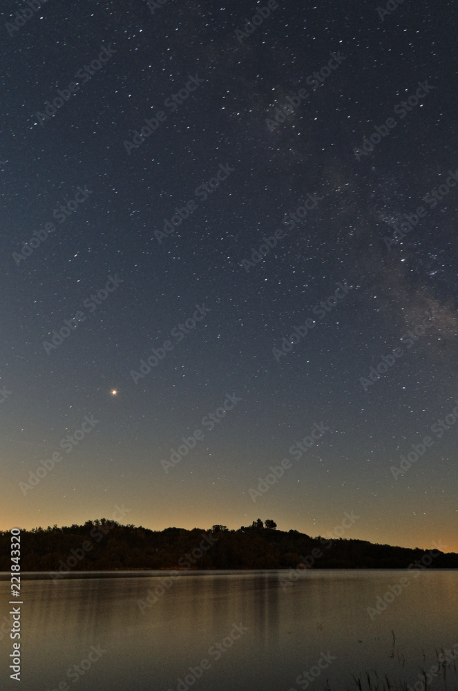Povoa e Meadas dam at night. Astrophotography in Castelo de Vide, Portugal Povoa e Meadas dam at night. Astrophotography in Castelo de Vide, Portugal