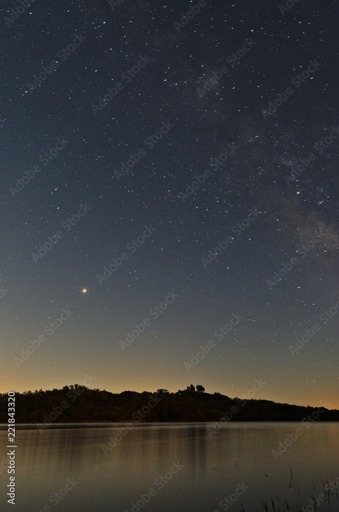 Povoa e Meadas dam at night. Astrophotography in Castelo de Vide, Portugal