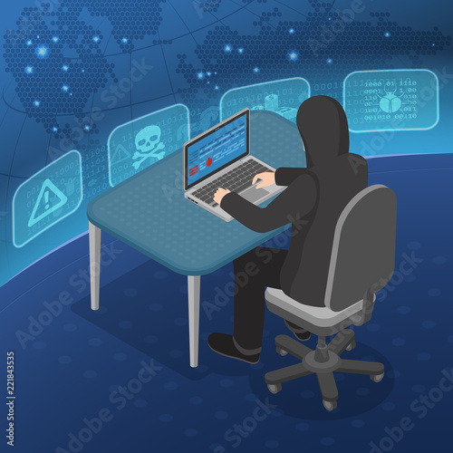 Hacker Activity Isometric Concept