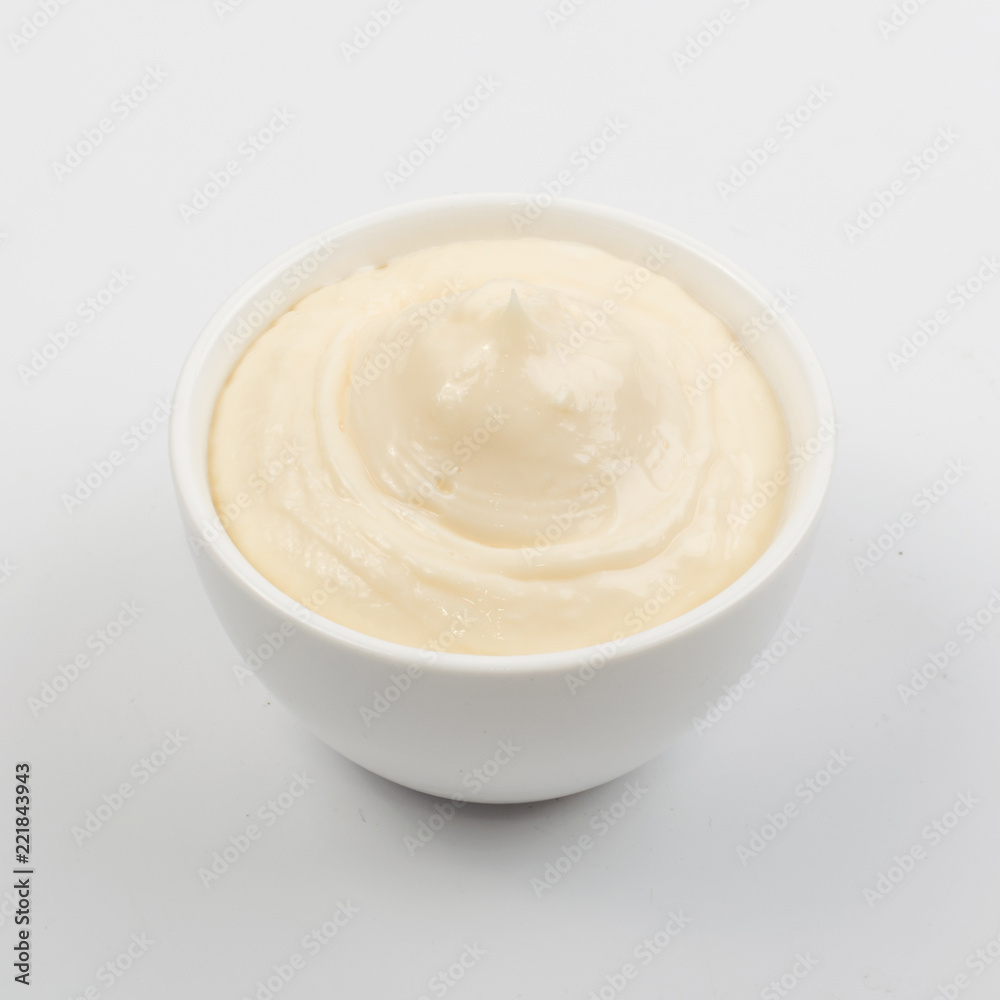 Olive Mayonnaise or Mayo Sauce in Small White Bowl Close Up