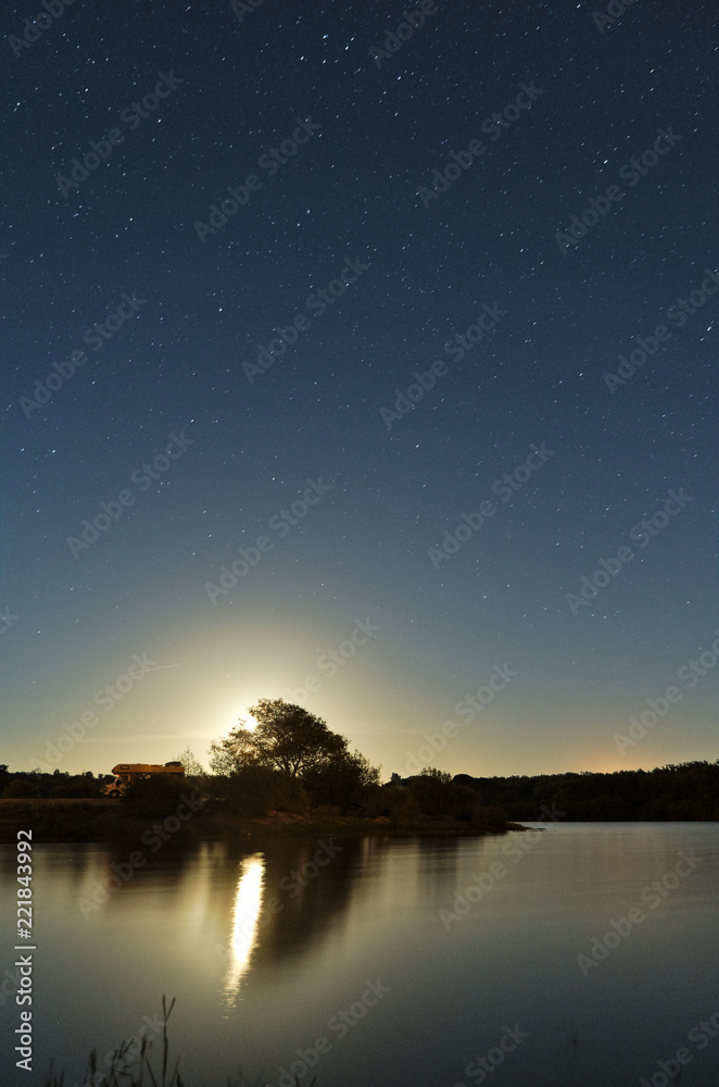Povoa e Meadas dam at night. Astrophotography in Castelo de Vide, Portugal Povoa e Meadas dam at night. Astrophotography in Castelo de Vide, Portugal