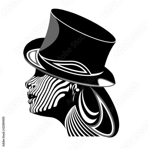 Girl in the cylinder logo vector black and white illustration