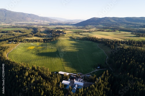 Aerial view of bio gas plant in the field photo