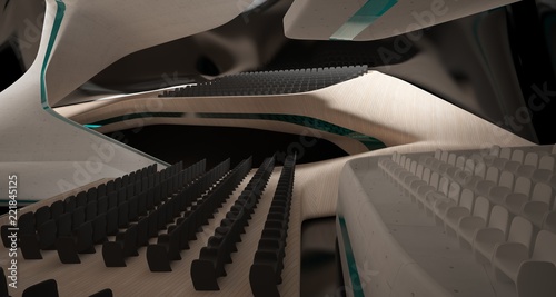 Conceptual abstract design of the interior of the concert hall and grand piano in a modern style. 3D illustration and rendering.