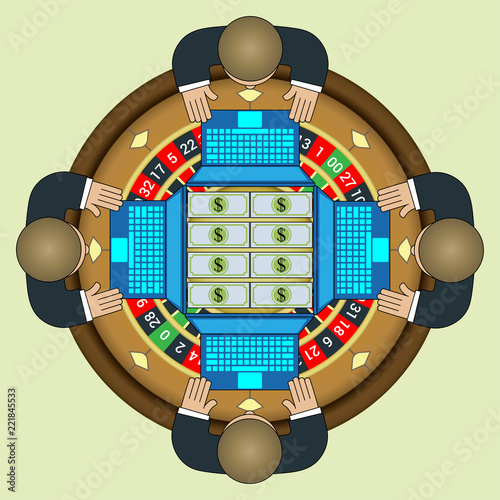 Round table and roulette. Vector illustration of casino roulette and businessmen.