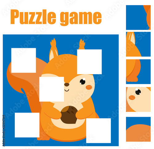 Puzzle for toddlers. Complete the picture with squirrel. Educational game for children