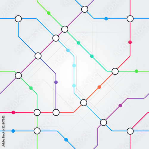 Vector colorful Abstract seamless metro scheme, railway transport or city bus map pattern on light gray background