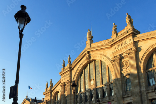 Sunset facade of station Gare du Nord in Paris, France
 photo