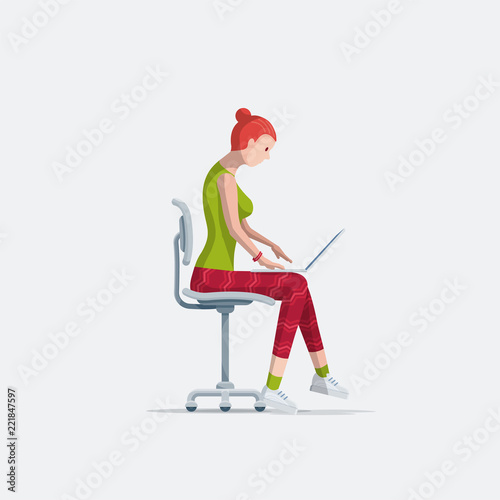 Young woman is working with laptop.