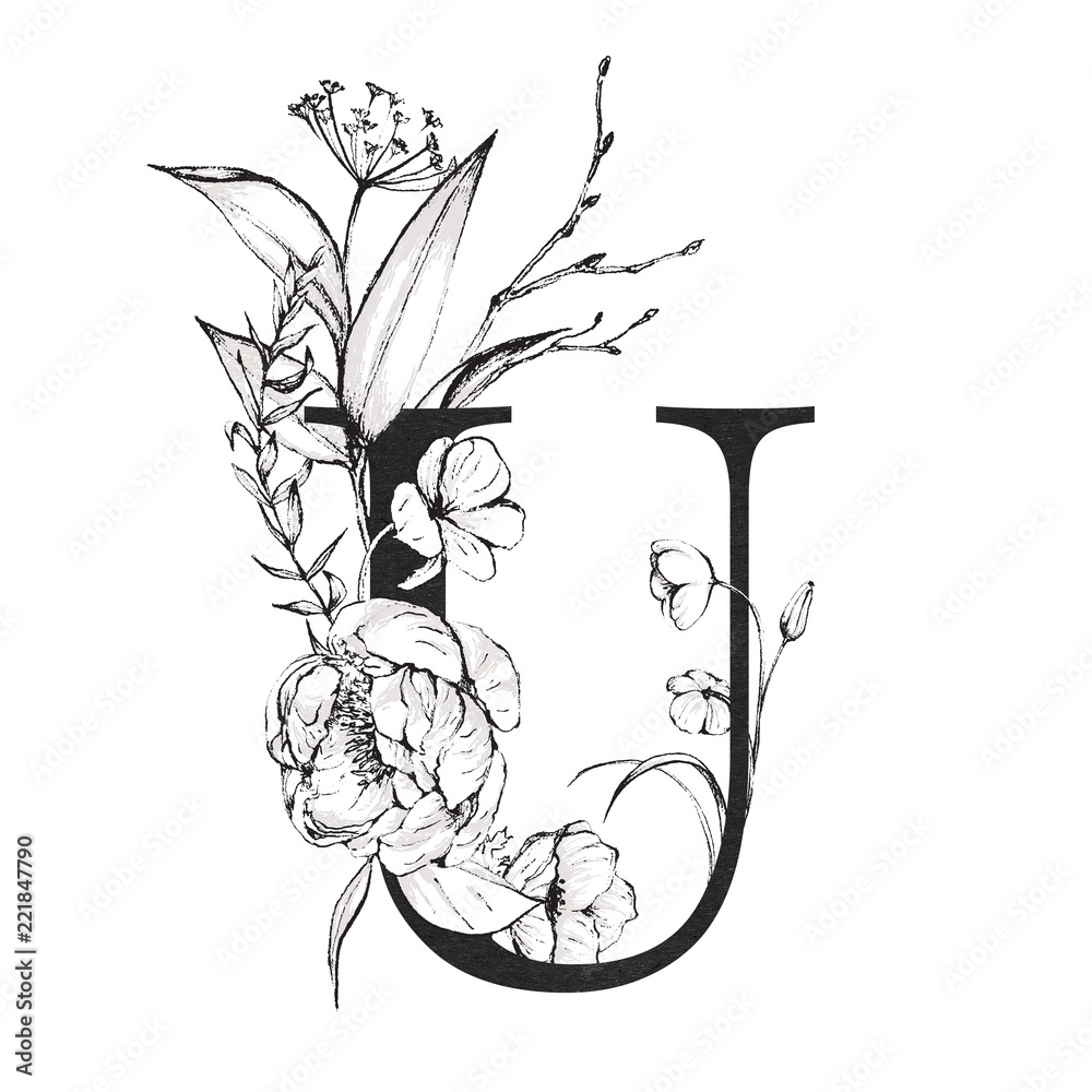Floral Alphabet - Navy Color Letter U With Flowers Bouquet Composition.  Unique Collection For Wedding Invites Decoration And Many Other Concept  Ideas. Stock Photo, Picture and Royalty Free Image. Image 135653358.