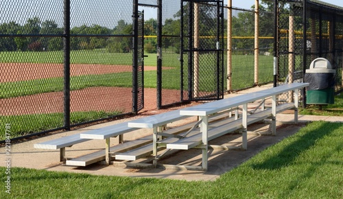 Konstfotografi A view of the metal bleachers at a sports venue.