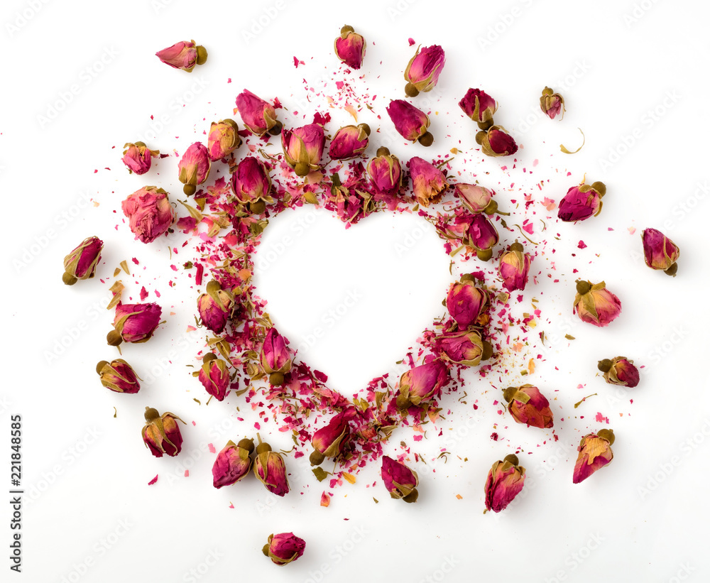 Tea rose buds are made in the form of a heart. Rose buds.