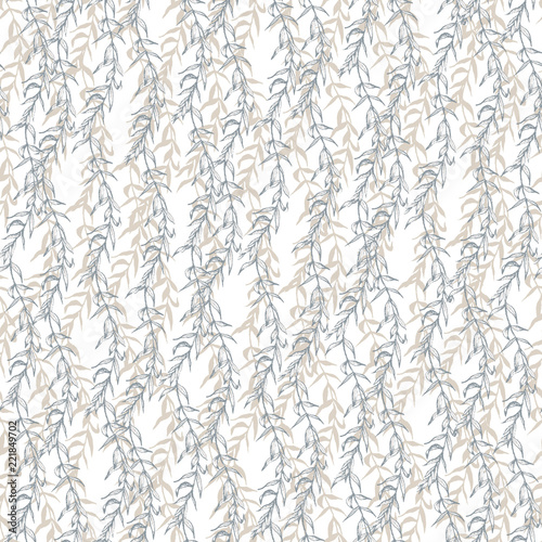 Graphic floral seamless pattern - flower branches on white background. For wedding stationary, greetings, wallpapers, fashion, logo, wrapping paper, fashion, textile, etc.