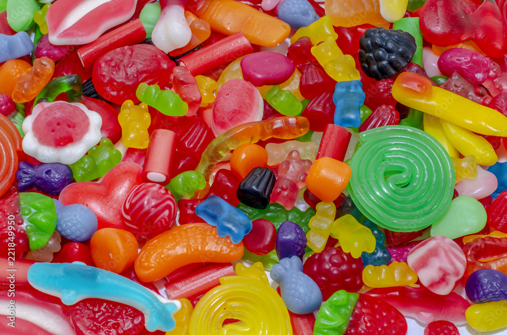 fondo de variedad de caramelos y gominas de colores Stock Photo | Adobe ...