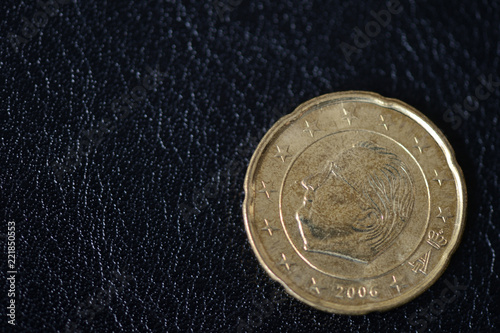 Twenty euro cents on a dark background close up 