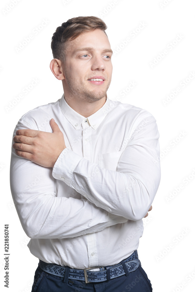 Handsome smiling young man on white background Handsome smiling young man on white background