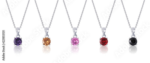 Vászonkép multi colored diamond pendant with necklace on white background