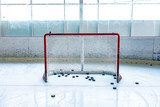 ice hockey ice rink and empty net