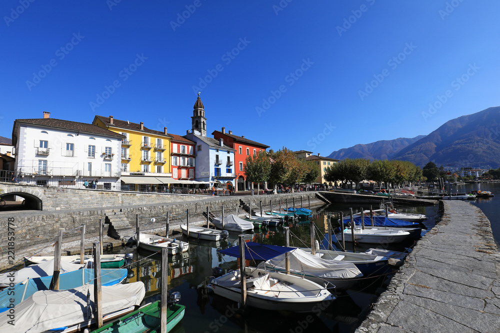 Village of Ascona and boats