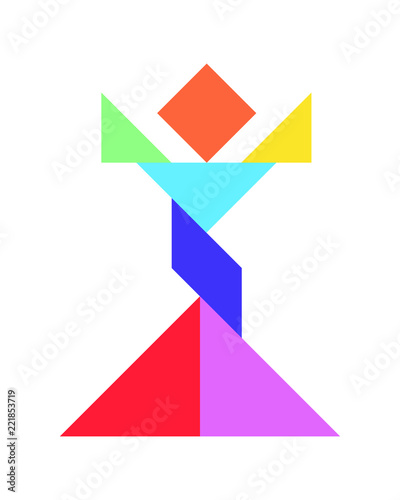 Color tangram puzzle in singing girl shape on white background (Vector)
