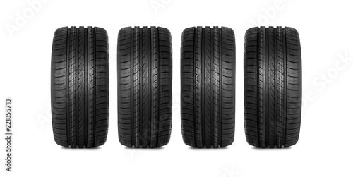 Group of car tires isolated on white.