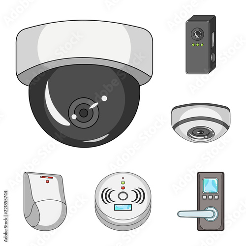 Vector illustration of cctv and camera sign. Collection of cctv and system stock vector illustration.