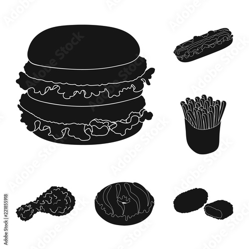 Fast food black icons in set collection for design.Food from semi-finished products vector symbol stock web illustration.