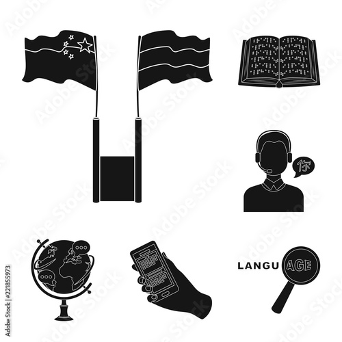 Translator and linguist black icons in set collection for design. Interpreter vector symbol stock web illustration.