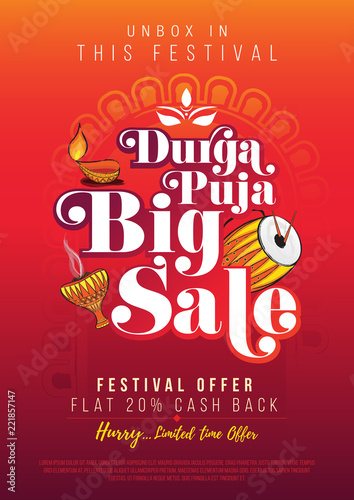 Durga Puja Festival Big Sale Poster Design Background Template A4 Size