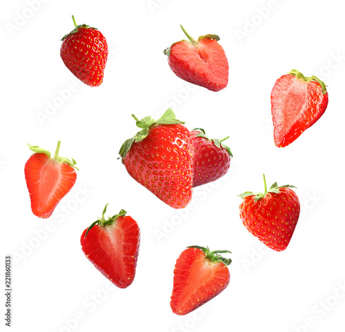 Fototapeta Naklejka Na Ścianę i Meble -  Set with delicious sweet strawberries on white background