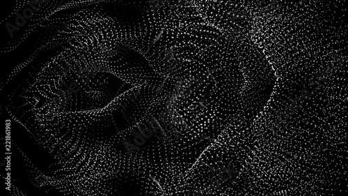 white slowly moving particles on a black background. abstract background. 3D rendering