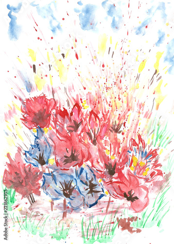 Abstract meadow watercolor painting for design
