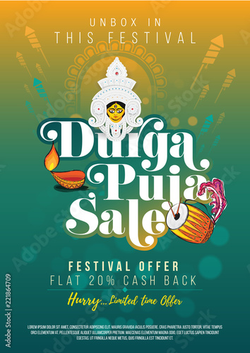 Durga Puja Festival Big Sale Poster Design Background Template A4 Size