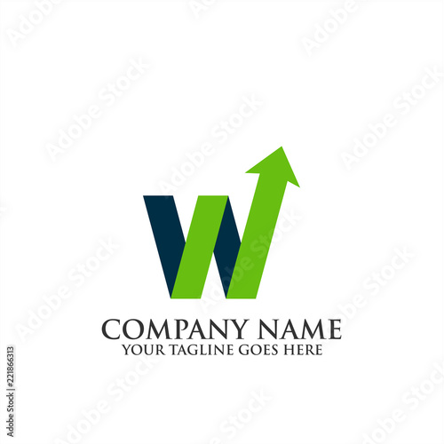 Letter MW, W logo template with arrow 